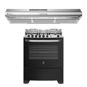 Combo: Cocina Freestanding a Gas con 5 quemadores de triple llama (76USM) + Campana Extractora Empotrable Tradicional 80cm (EJSE302TBJS) Electrolux