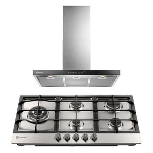 Combo: Cocina empotrable 5 quemadores Inox de Gas KE9DX + Campana Empotrable Decorativa CE9TF Electrolux