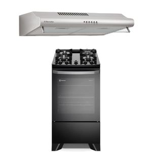 Combo: Cocina 4 Quemadores Negro con Mesa de Vidrio (FE4GP) + Campana Extractora Empotrable 50cm (EJSE202TBJS) Electrolux