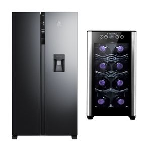 Combo: Refrigeradora No Frost Side By Side Inverter 438L (ERS432HBWD) + Cava de Vinos 8 Botellas Negra (ERW082XAMB) Electrolux