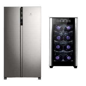 Combo: Refrigeradora Side by Side 517L con Tecnología AutoSense (ERSA53V2HVG) + Cava de Vinos 8 Botellas Negra (ERW082XAMB) Electrolux