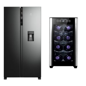 Combo: Refrigeradora Sideby Side 514L con Tecnología AutoSense (ERSA53K2HVB) + Cava de Vinos 8 Botellas Negra (ERW082XAMB) Electrolux