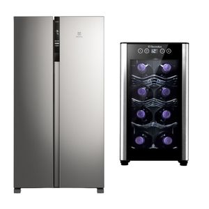 Combo: Refrigeradora Side by Side 436 L Inverter (ERSA44V2HVG) + Cava de Vinos 8 Botellas Negra (ERW082XAMB) Electrolux