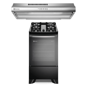 Combo: Cocina 4 Quemadores Negro con Mesa de Vidrio (FE4GP) + Campana Extractora Empotrable 50cm (EJSE202TBJS) Electrolux