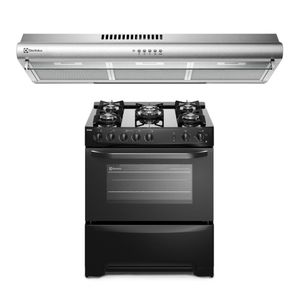 Combo: Cocina Freestanding Gas 5 Quemadores Triple Llama (FE5GPR) + Campana Extractora Empotrable Tradicional 80cm (EJSE302TBJS) Electrolux