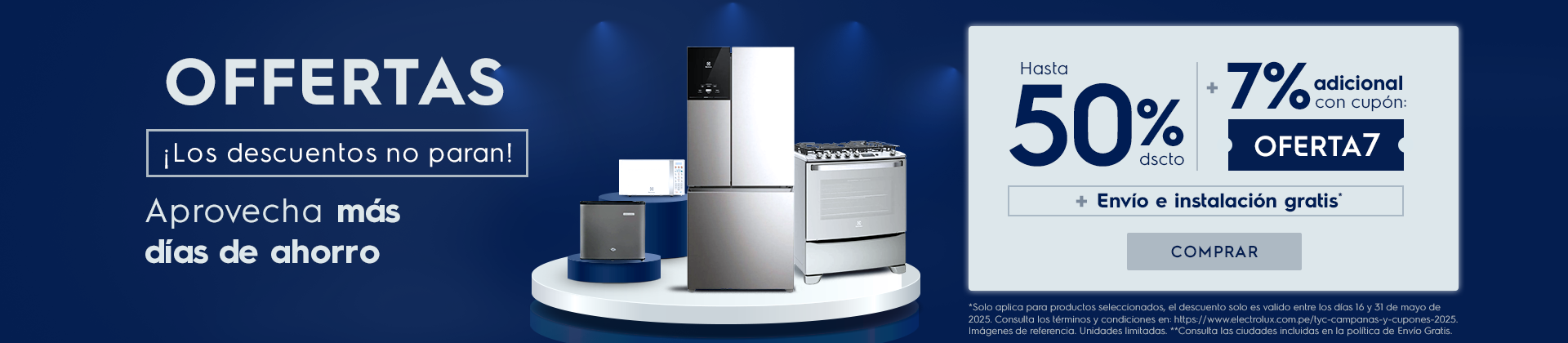 OFFERTAS  ELECTROLUX HASTA 50% DSCTO + 7% ADICIONAL CON EL CUPÓN OFERTA7